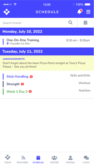 User weekly schedule screen of safe team mobile app